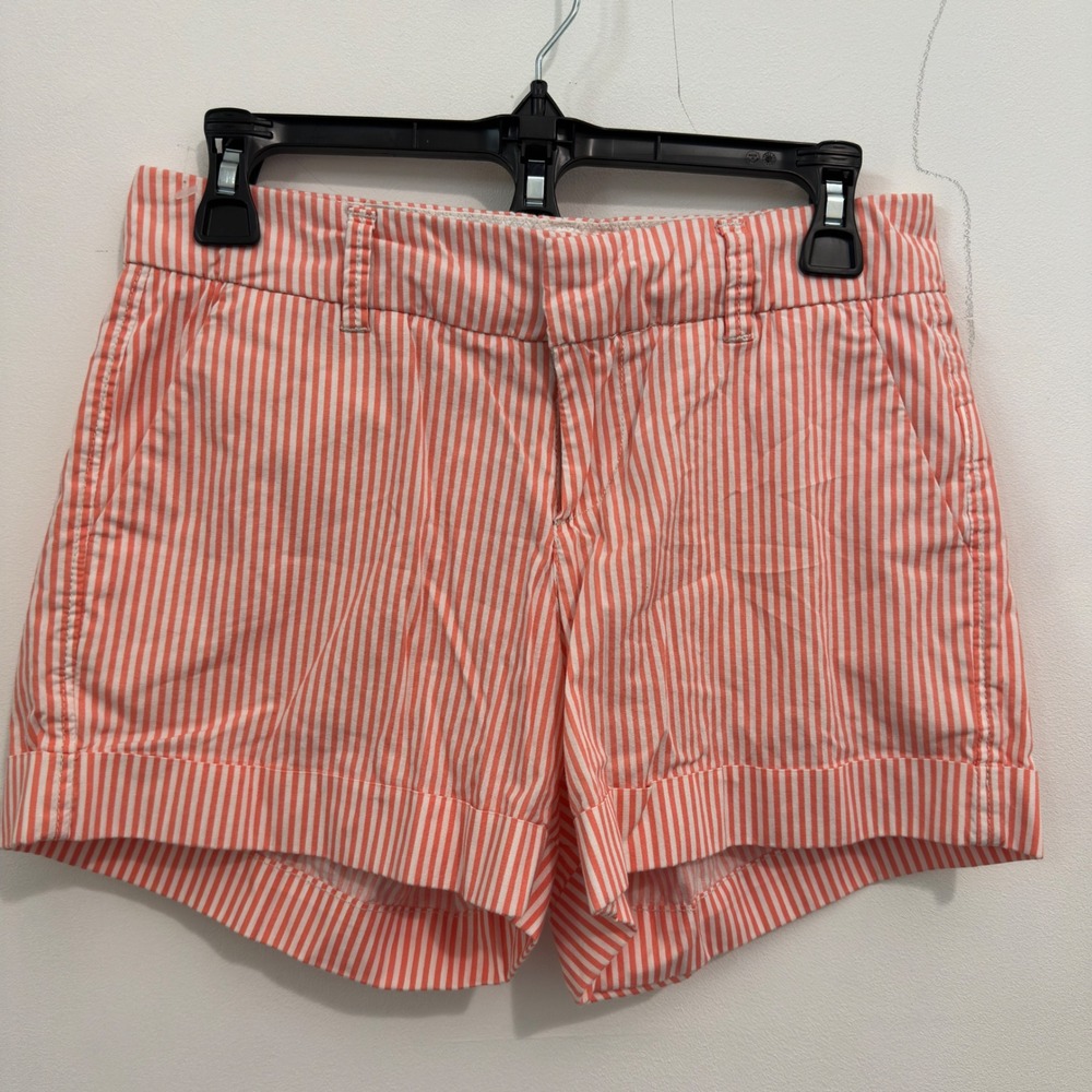 Dear John Shorts Coral Orange White Striped Cotton Stretch Size 27